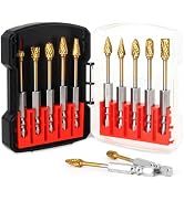 FASTORS 10 Pcs Titanium Tungsten Carbide Burr Set with 1/4" Hex Shank,Rotary Grinder Bits for Met...