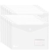 ABSOFINE 25 Pack Transparent Plastic Envelope Folders, A4 Letter Size, 100% Clear, Hook & Loop Cl...