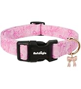Astdogio Small Dog Collar, Girl Boy Dog Collars with Bow Pattern, Adjustable Cotton Pink Dog Coll...