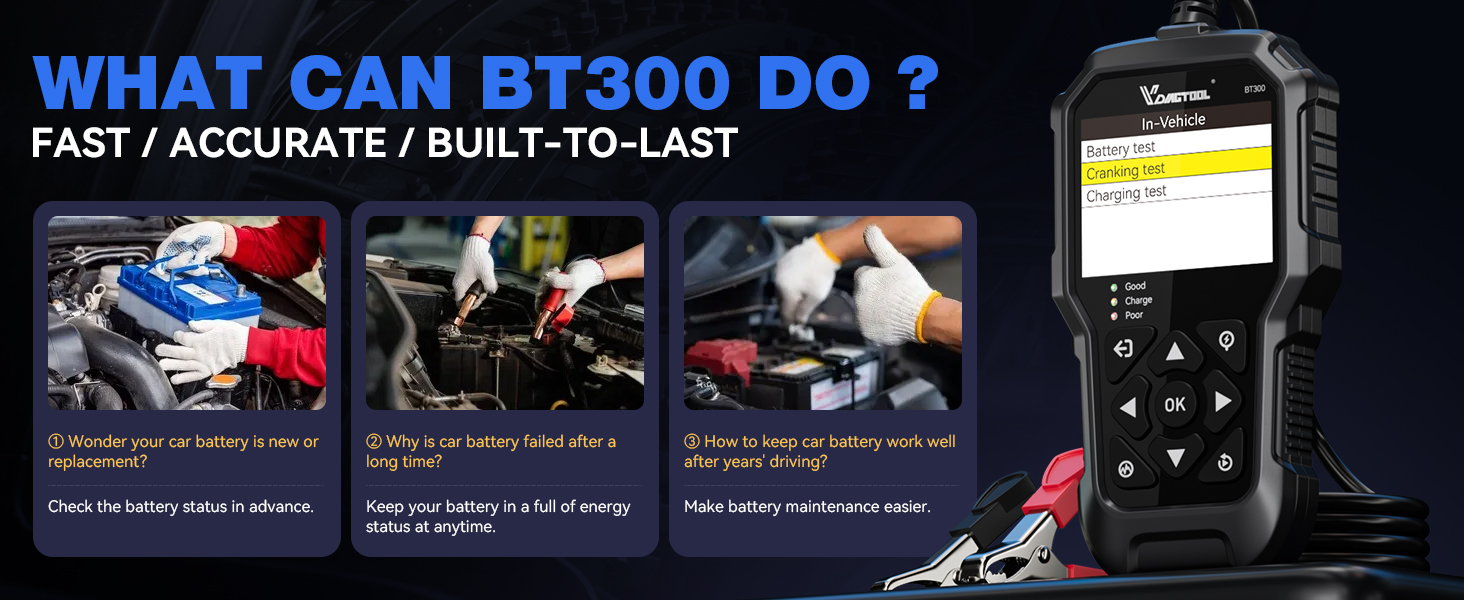 Text reads 'WHAT CAN BE DONE? FAST / ACCURATE / BUILT-TO-LAST'. Dark interface showing automotive or racing-related screens with blue accent lighting.