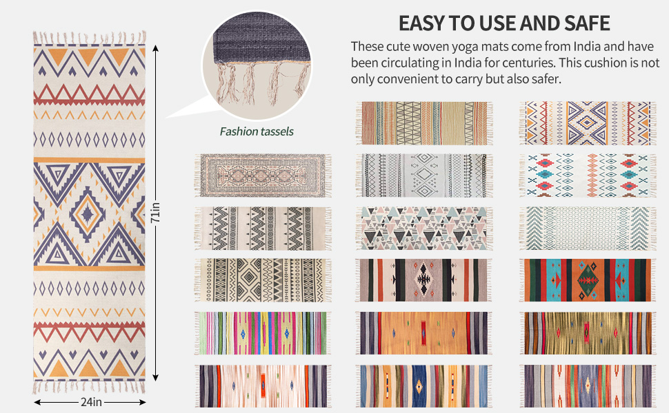 Handmade Organic Yoga Mat made with Organic Cotton Yoga Mat - Non Slip Hand-Woven Foldable Yoga Rug