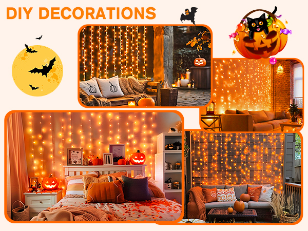 orange curtain lights for decorations