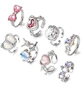 17IF 8 Pcs Y2K Silver Ring Set For Women Girls Natural Stone Opal Pink Kpop Moonstone Crystal Spa...