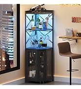 JKsmart Corner Bar Cabinet with LED Lights, 5-Tier Industrial Wine Bar Cabinet with Glass Holder,...