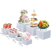 SOVQUEST 7Pcs Large White Acrylic Buffet Risers with Mini Signs Nesting Hollow Bottom Food Displa...