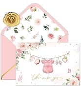 FYSUIMU 50 Pack Baby Shower Thank You Card Pink Gold Foil Floral Clothes Greeting Card Flower Box...