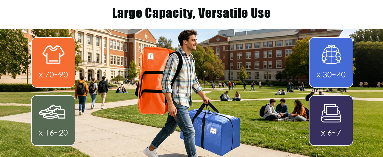 VELVETSURE Heavy Duty Extra Large Moving Bags W/Backpack Straps