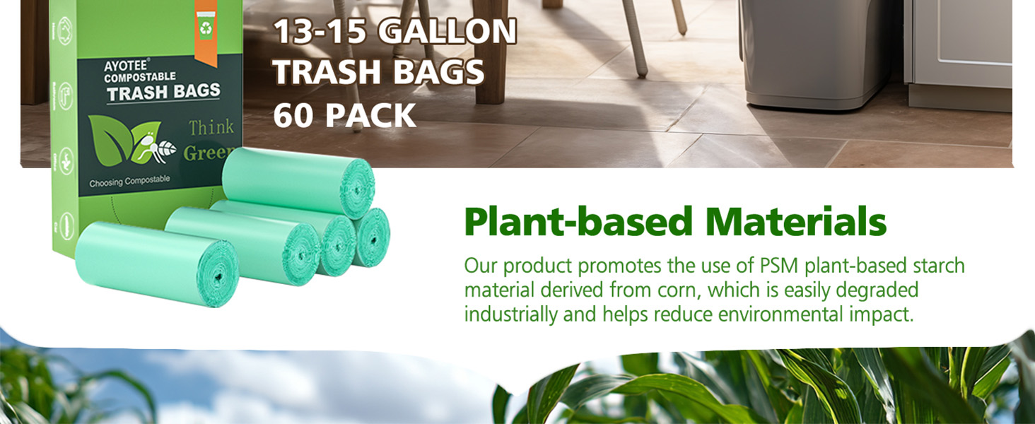 AYOTEE 13 gallon trash bags made of plant based materials