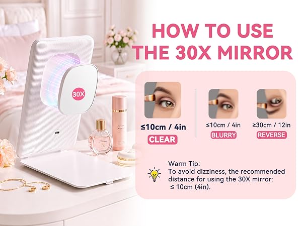 30X magnifcation within 4in for precise facial grooming