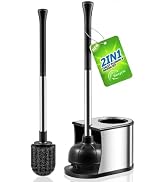 HAMITOR Toilet Plunger and Brush Set: Bathroom Powerful Cleaning Round Bristle Brush - Stainless ...