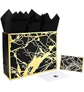 13" Large Black Marble Gift Bag Set with Greeting Card and Tissue Papers for Men's Birthday Party...