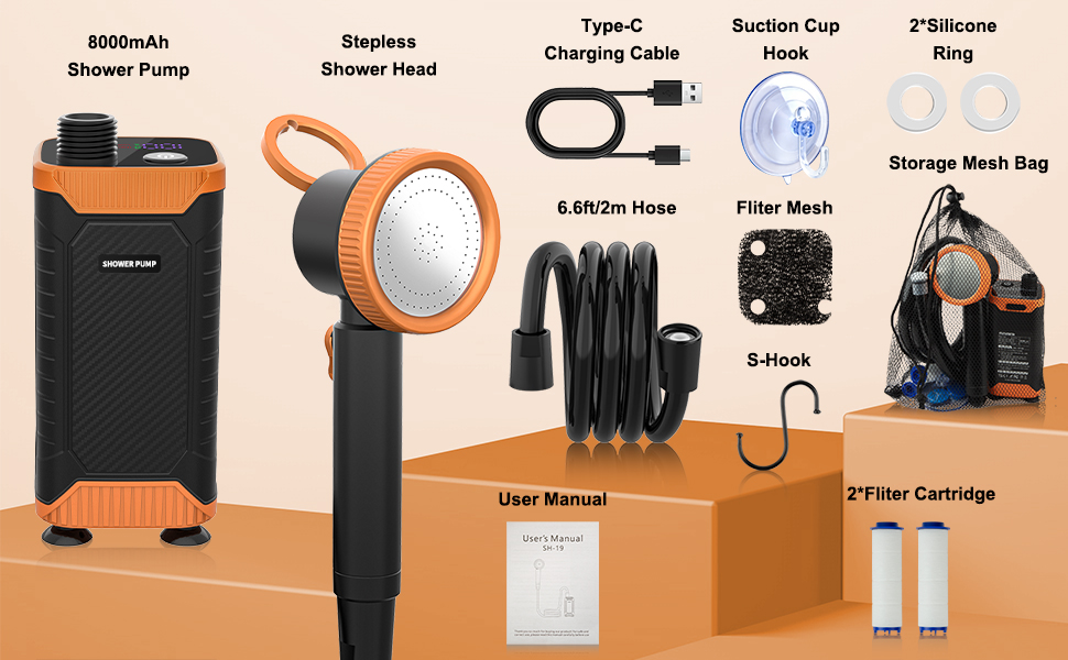 electric portable camping shower kit