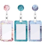 3 Set Heavy Duty Badge Holder with Retractable Reel, Marble Retractable ID Badge Holders with Cli...