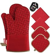 KEGOUU Oven Mitts and Pot Holders 6pcs Set, Kitchen Oven Glove High Heat Resistant 500 Degree Ext...