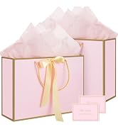 woric Pink Gift Bags with Handles, 14" Medium Gift Bags with Tissue Paper, 2 Pcs Pink Bags with 4...