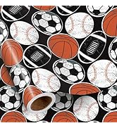 RUSPEPA Sports Ball Wrapping Paper Roll for Boys, Mini Roll, Basketball, Soccer, Baseball and Foo...
