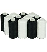 Simthread 6 White 6 Black 100% Cotton Sewing Thread 50s/3 for Quilting etc - 550 Yards Each