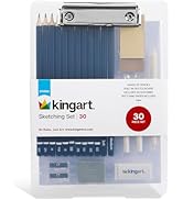 KINGART 30-Piece Sketching Set with Drawing Board Case (122D), Art Supplies with Pencils, Charcoa...