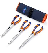 WISEPRO 3 PCS 11 Inch Long Reach Pliers Set, Extra Long Needle Nose Pliers Set with Straight, 45°...