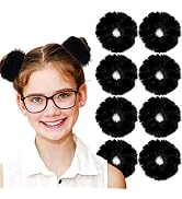 Fuzzy Scrunchies 8 PCS Black Hair Ties Cute Hair Bands with Faux Rabbit Fur Elastic Hair Ties Hai...