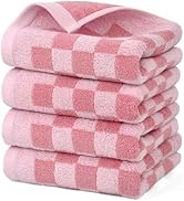 Jacquotha Soft Cotton Hand Towels in Pink Checkered - 4 Pack Lightweight Absorbent Towels for Han...