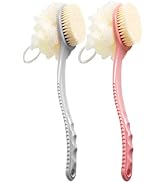 AARainbow 2 Packs Shower Body Brush with Bristles and Loofah, Back Scrubber Mesh Sponge with Curv...
