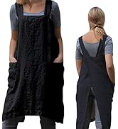ZQFFB Pinafore Cross Back Apron for Women with Pockets Japanese Smock for Work Gardening Cooking ...
