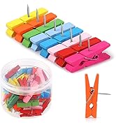 50 PCS Colorful Push Pin with Wooden Clips, Durable, Decorative Pushpins Tacks Thumbtacks for Cor...