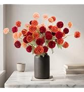 Hananona 12 Pcs Artificial Chrysanthemum Flowers, Orange Kiku Pom Pom Mums Flower Faux Fall Flora...