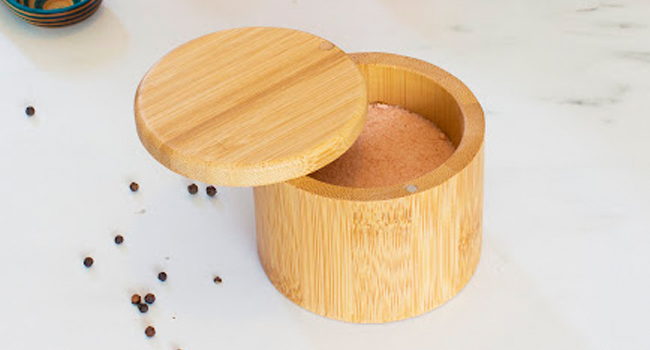 Salt Cellar with salt in kitchen enviornment