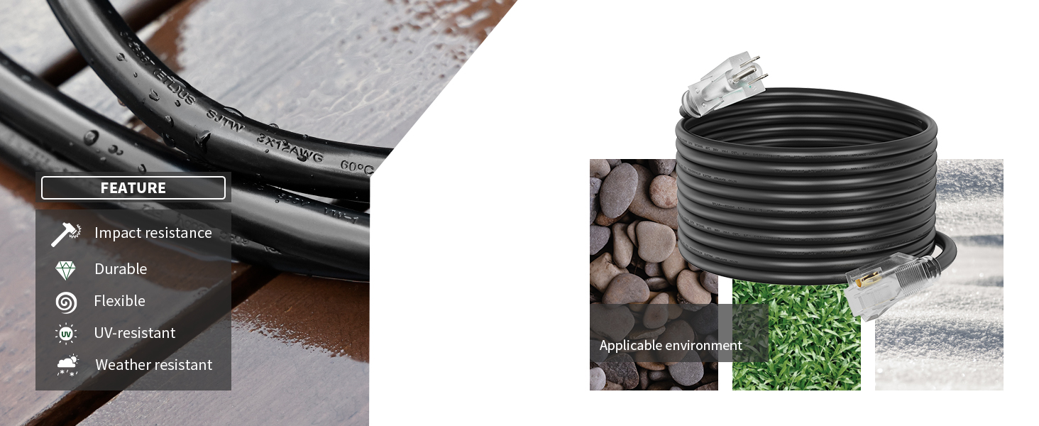 heavy duty outdoor extension cord black 12 gauge exntesion cord