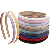 XIMA Solid Fabric Headbands for Women and Girls, 10mm Soft Satin Thin Non-Slip Hairbands, Set of 12