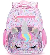 RHCPFOVR Kids Backpack for Girls - Unicorn Girls Backpack Ages 5-8, 15 Inch School Bookbag for Ki...
