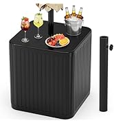 BoYata Outdoor Umbrella Side Table, 2-in-1 Square Outdoor Side Table with Umbrella Hole, 15.9 Gal...