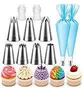 Hendiy Large Piping Tips Set, 11 Pieces | Seamless Stainless Steel, Reusable Piping Bags and Tips...