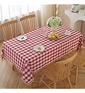 Alsoo Red Checkered Tablecloth Rectangle Cotton Linen Fabric Gingham Table Cloth Buffalo Plaid Ta...