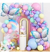 Butterfly Balloons Arch Kit, Pastel Rainbow Balloons, Silver Star Balloons, Latex Colorful Balloo...