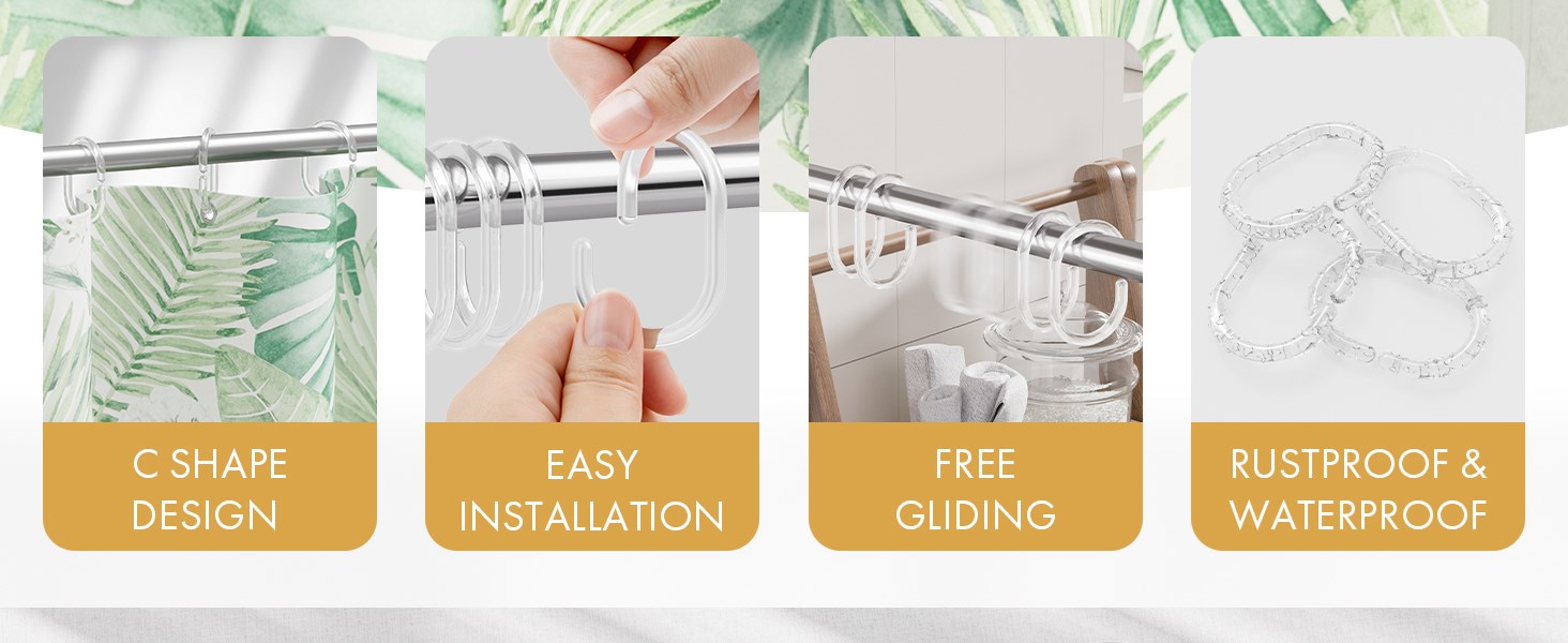 plastic shower curtain hooks clear
