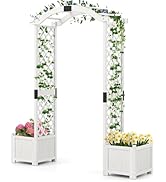 Giantex Garden Arbor with Planter Boxes, Wooden Arch with Trellis and Raised Garden Bed for Climb...