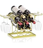 B4Life Countertop Wine Rack 3 Tier, Wine Rack with Glass Holder 8 Bottles, Freestanding Small Liq...