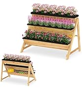 Giantex 3-Tier Vertical Raised Garden Bed, Wood Elevated Planter Box with Legs, Storage Shelf, Li...