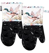Alselo Oven Mitts, Heat Resistant with Soft Quilted Cotton Lining Set of 2, Fashion Duck Design w...