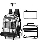 KLFVB Rolling Clear Backpack with Big Quiet-Glide Wheels, 3-in-1 Wheeled Transparent Commuter Set...