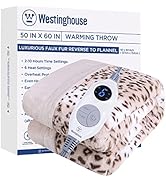 Westinghouse Heated Throw Blanket, Leopard Electric Throw Blanket, Luxury Faux Fur to Flannel Rev...