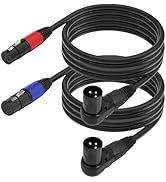 Jozzai Right Angle XLR Cable 6FT, 2Pack, Black, Straight Female to 90 Degree Male Microphone Cabl...