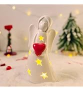 Guardian Angel Figurines with Light, Porcelain Angels Statue Decor with Painted Pink Heart 8 inch...