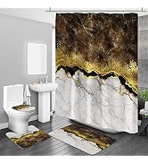 MitoVilla 4 Pcs Brown Marble Shower Curtain Sets with Rugs, Brown Gold Bathroom Sets with Shower ...