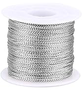 jijAcraft 328 Feet Silver String Metallic Thread, 1mm Metallic Cord Silver Twine for Bracelet Mak...