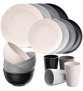 Quatish 16 Piece Plates and Bowls Sets for 4, Unbreakable Dinnerware Sets, Plastic Dish Set for C...