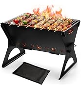 Portable Campfire Grill, HaSteeL Mini Barbecue Slot with Grate & Carry Bag, Heavy-duty BBQ Outdoo...